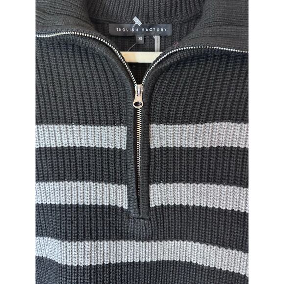 English Factory STRIPED HALF-ZIP SWEATER Grey/black Womens Sz XS NEW - Picture 12 of 15